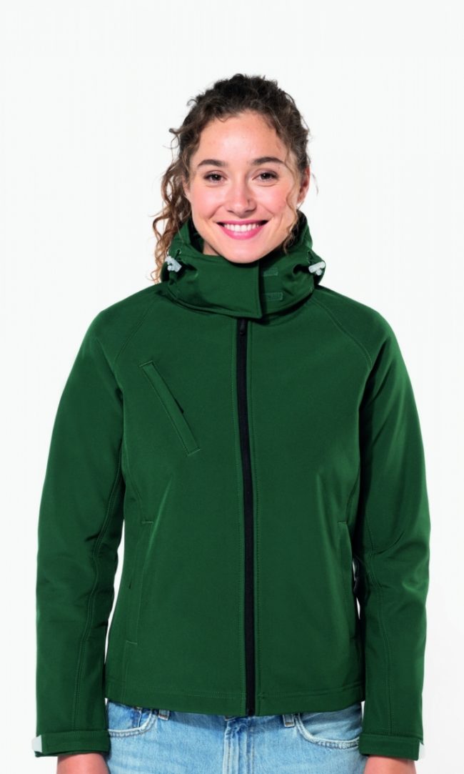 ka414 LADIES` DETACHABLE HOODED SOFTSHELL JACKET