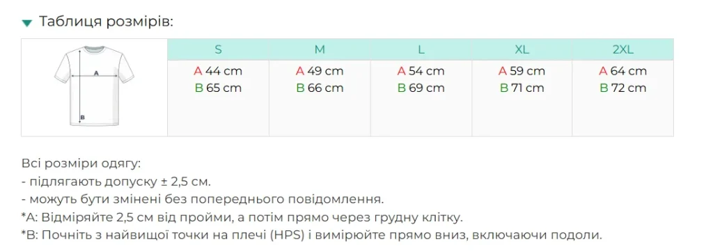 Нанесення логотипу на футболку Gildan Premium Cotton GIL4100 — таблиця розмірів S-2XL