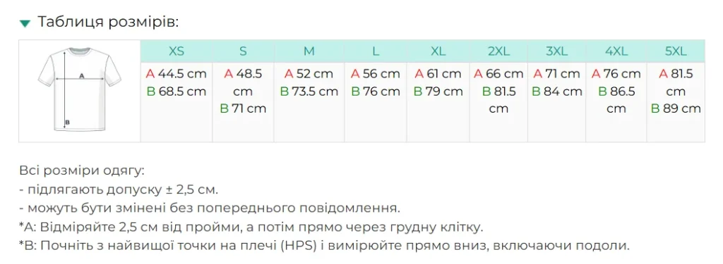 Нанесення логотипу на футболку Next Level CVC N6210 — таблиця розмірів XS-5XL