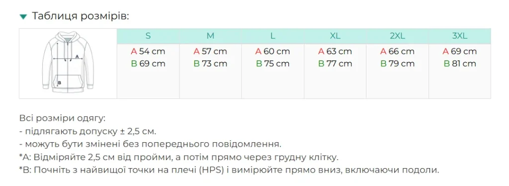 Чоловіче худі на замок на замовлення Stedman ST5610 — таблиця розмірів S-3XL