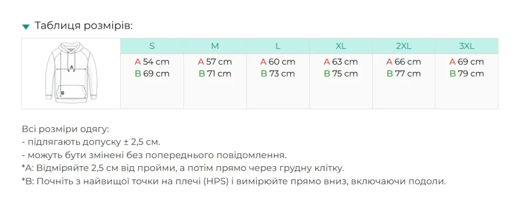 Чоловіче худі з логотипом на замовлення Stedman ST4100 — таблиця розмірів S-3XL