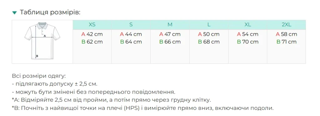 Таблиця розмірів поло Stedman Claire ST9740 — розмір XS-2XL