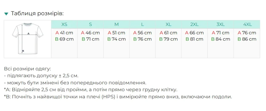 Нанесення логотипу на футболку Softstyle GI64000 — таблиця розмірів XS-4XL